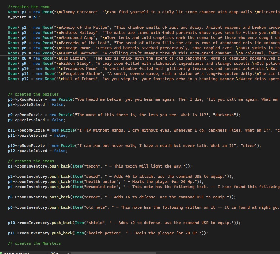 A Map.cpp file which creates the rooms and items and also traps for the game